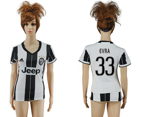 Women's Juventus #33 Evra Home Soccer Club Jersey
